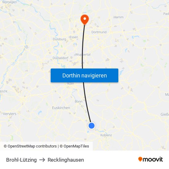 Brohl-Lützing to Recklinghausen map