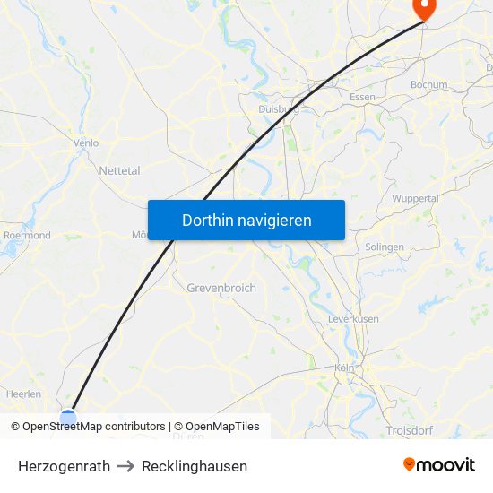 Herzogenrath to Recklinghausen map