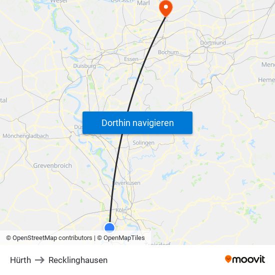 Hürth to Recklinghausen map