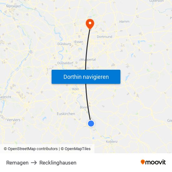 Remagen to Recklinghausen map