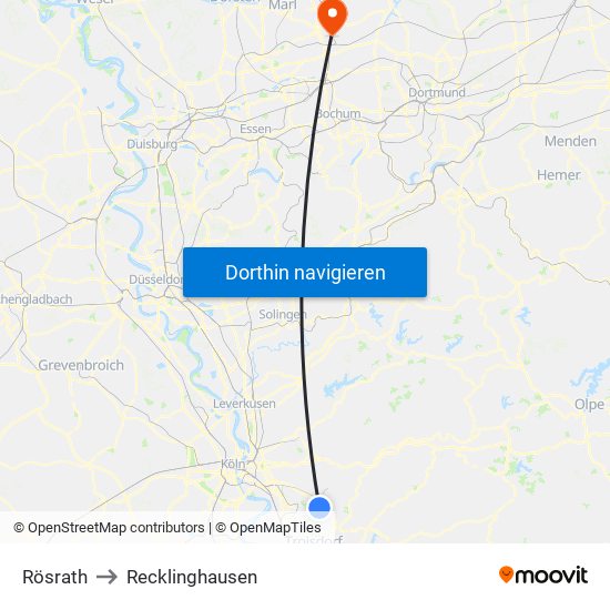 Rösrath to Recklinghausen map