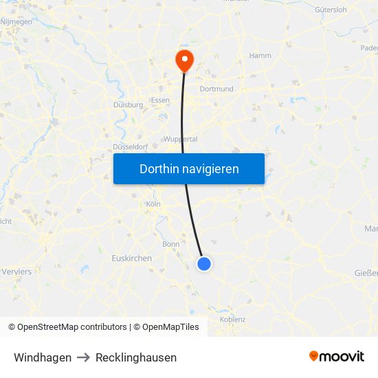 Windhagen to Recklinghausen map