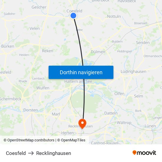 Coesfeld to Recklinghausen map