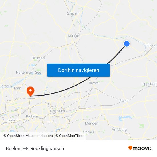 Beelen to Recklinghausen map