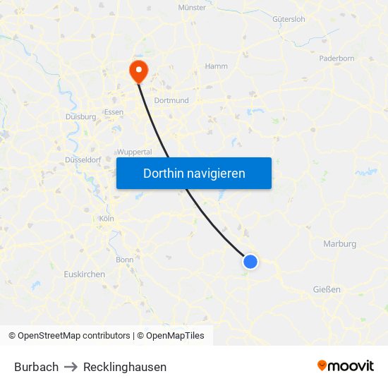 Burbach to Recklinghausen map