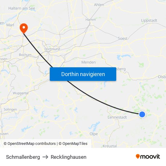 Schmallenberg to Recklinghausen map