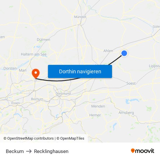 Beckum to Recklinghausen map