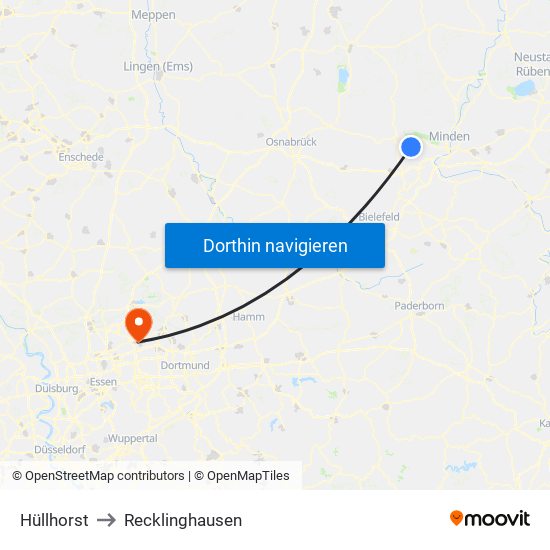 Hüllhorst to Recklinghausen map