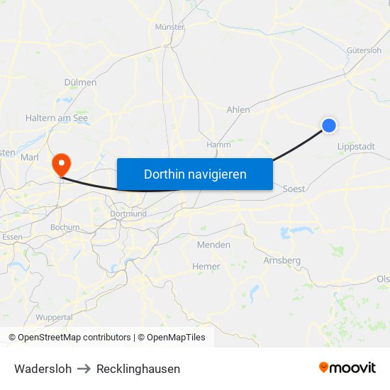 Wadersloh to Recklinghausen map