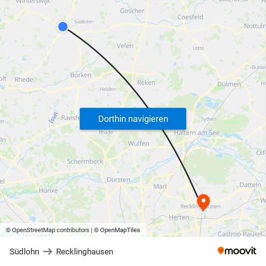 Südlohn to Recklinghausen map