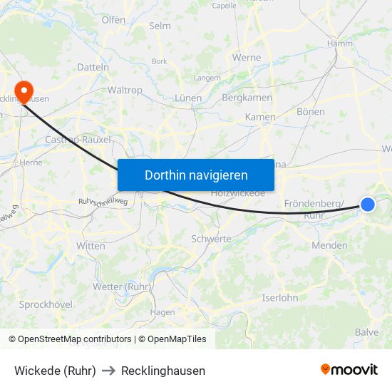 Wickede (Ruhr) to Recklinghausen map