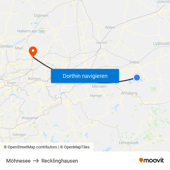 Möhnesee to Recklinghausen map