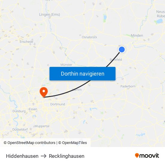 Hiddenhausen to Recklinghausen map