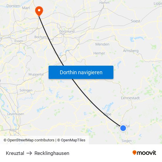 Kreuztal to Recklinghausen map