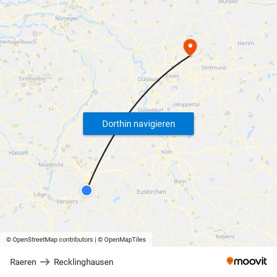 Raeren to Recklinghausen map