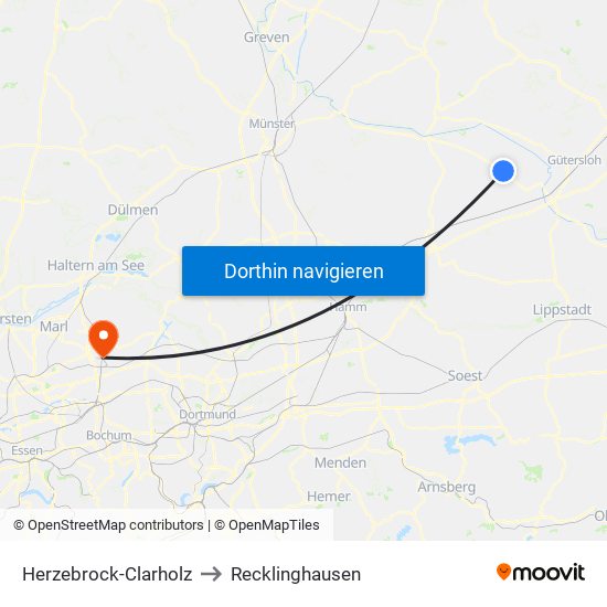 Herzebrock-Clarholz to Recklinghausen map