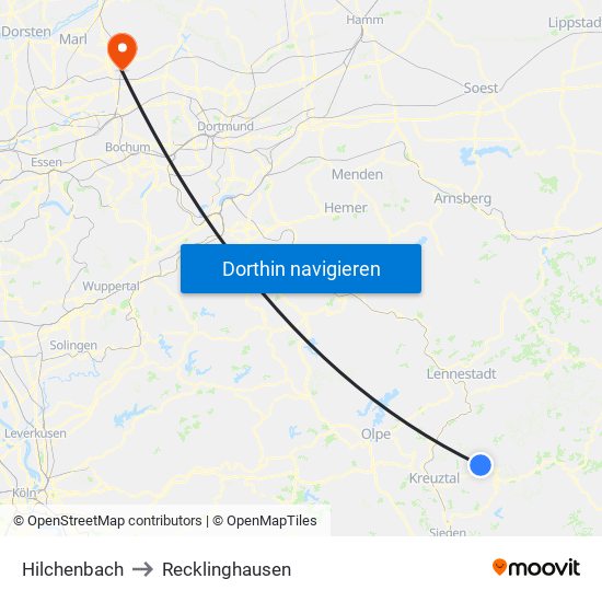 Hilchenbach to Recklinghausen map