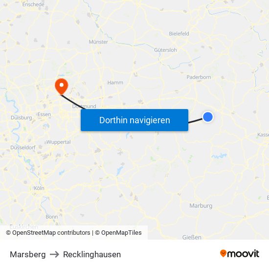 Marsberg to Recklinghausen map