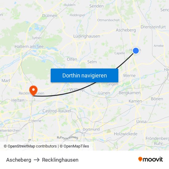 Ascheberg to Recklinghausen map