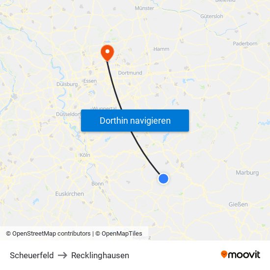 Scheuerfeld to Recklinghausen map