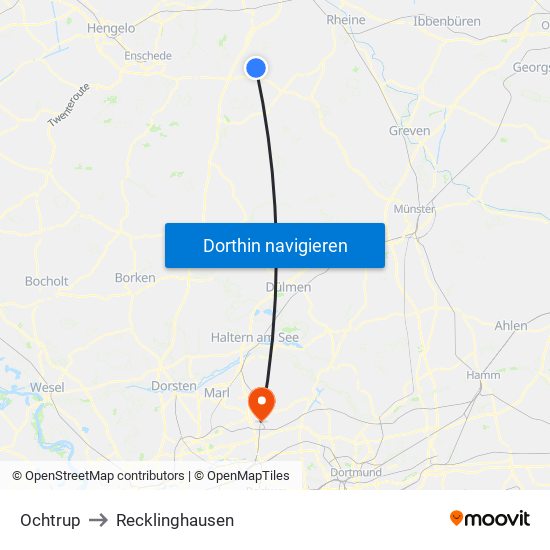 Ochtrup to Recklinghausen map