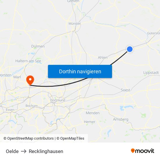 Oelde to Recklinghausen map