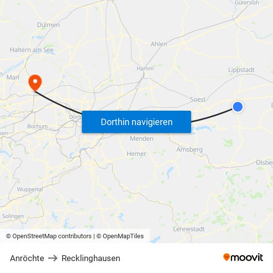 Anröchte to Recklinghausen map