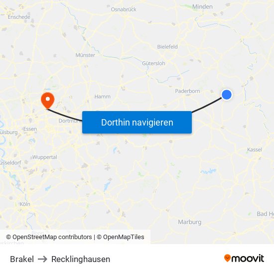 Brakel to Recklinghausen map