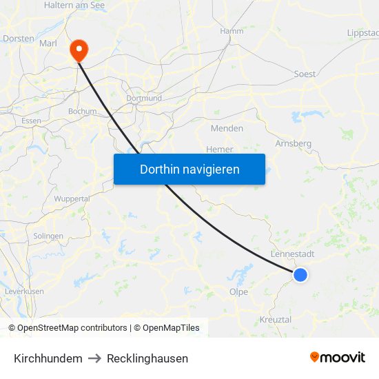 Kirchhundem to Recklinghausen map