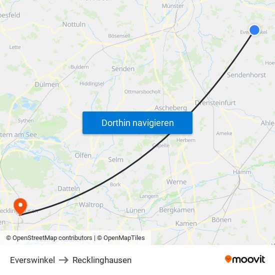 Everswinkel to Recklinghausen map
