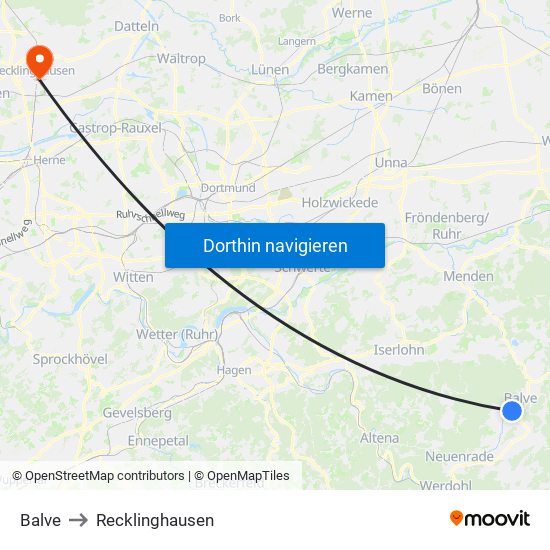 Balve to Recklinghausen map