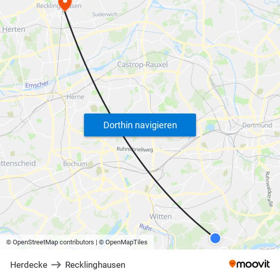 Herdecke to Recklinghausen map