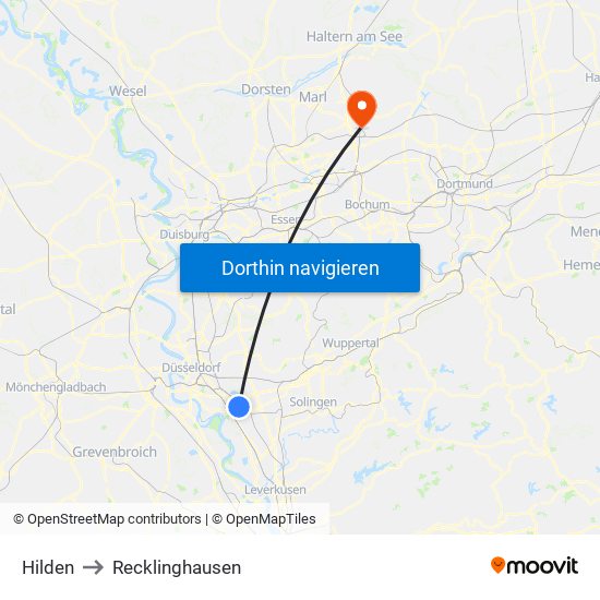 Hilden to Recklinghausen map