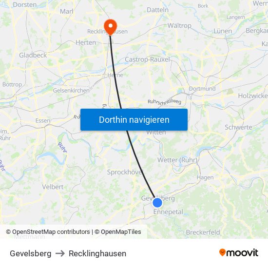 Gevelsberg to Recklinghausen map