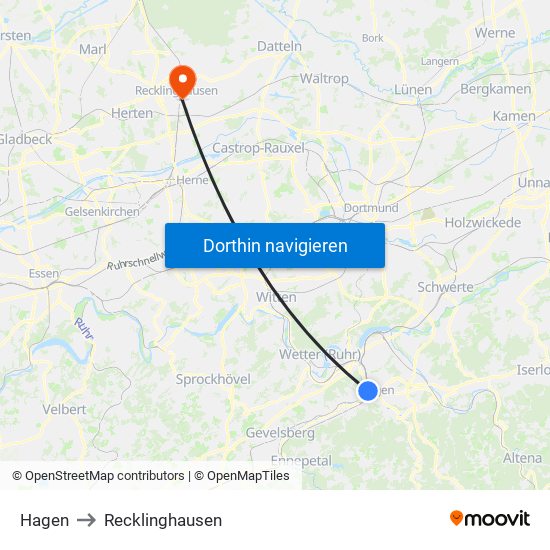 Hagen to Recklinghausen map