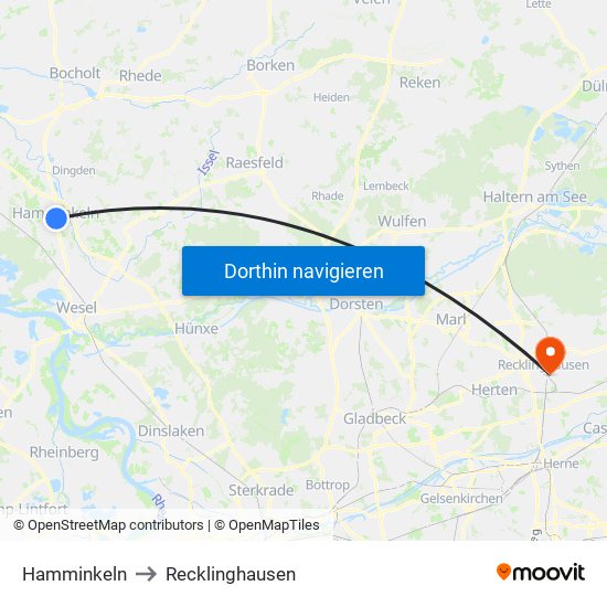 Hamminkeln to Recklinghausen map