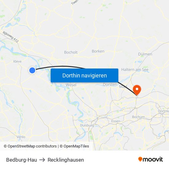 Bedburg-Hau to Recklinghausen map