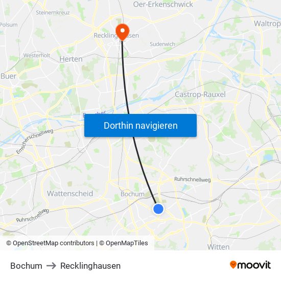 Bochum to Recklinghausen map