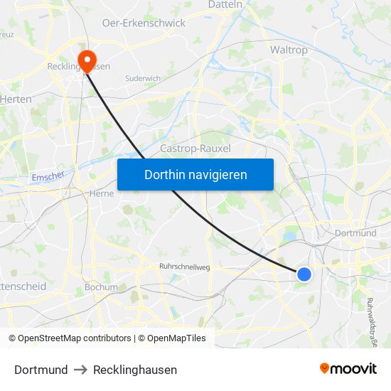 Dortmund to Recklinghausen map