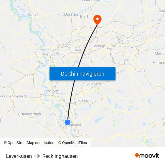 Leverkusen to Recklinghausen map