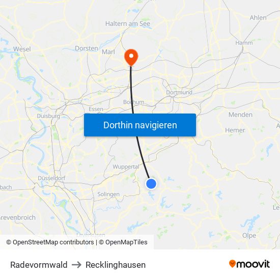 Radevormwald to Recklinghausen map