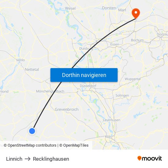 Linnich to Recklinghausen map