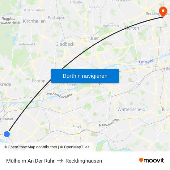 Mülheim An Der Ruhr to Recklinghausen map