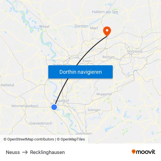 Neuss to Recklinghausen map