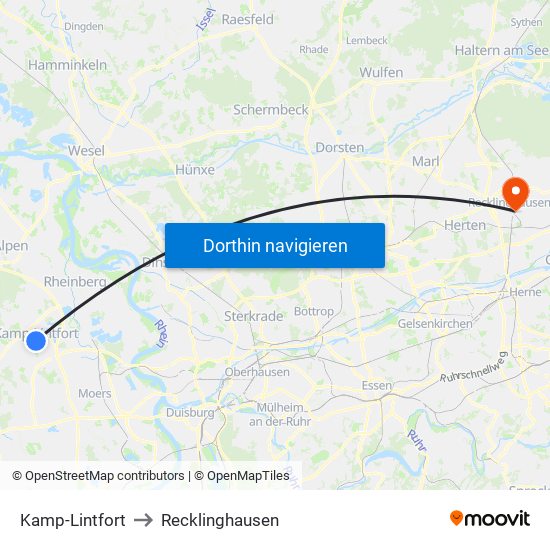 Kamp-Lintfort to Recklinghausen map