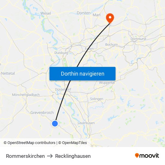 Rommerskirchen to Recklinghausen map