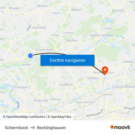 Schermbeck to Recklinghausen map