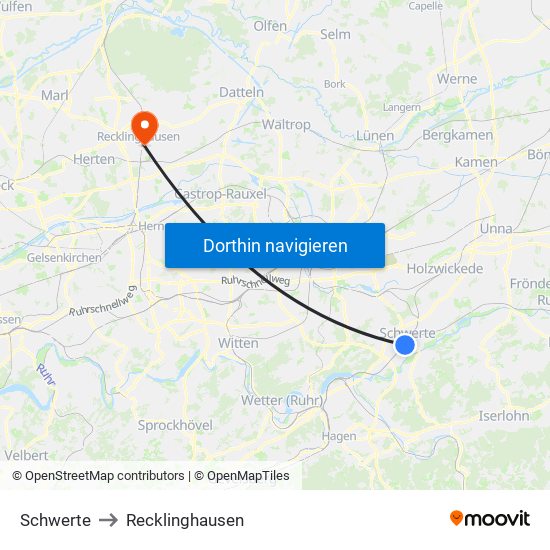 Schwerte to Recklinghausen map