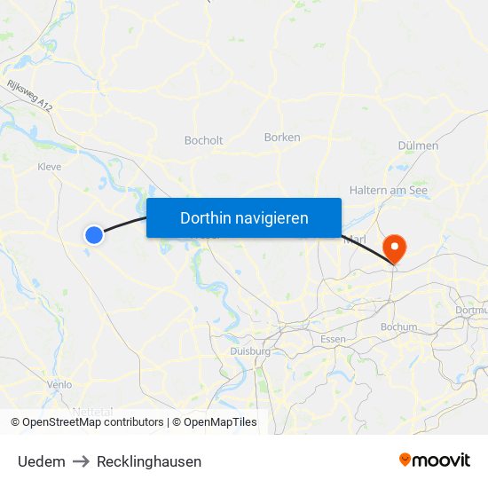 Uedem to Recklinghausen map