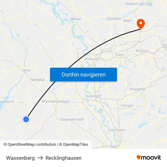 Wassenberg to Recklinghausen map